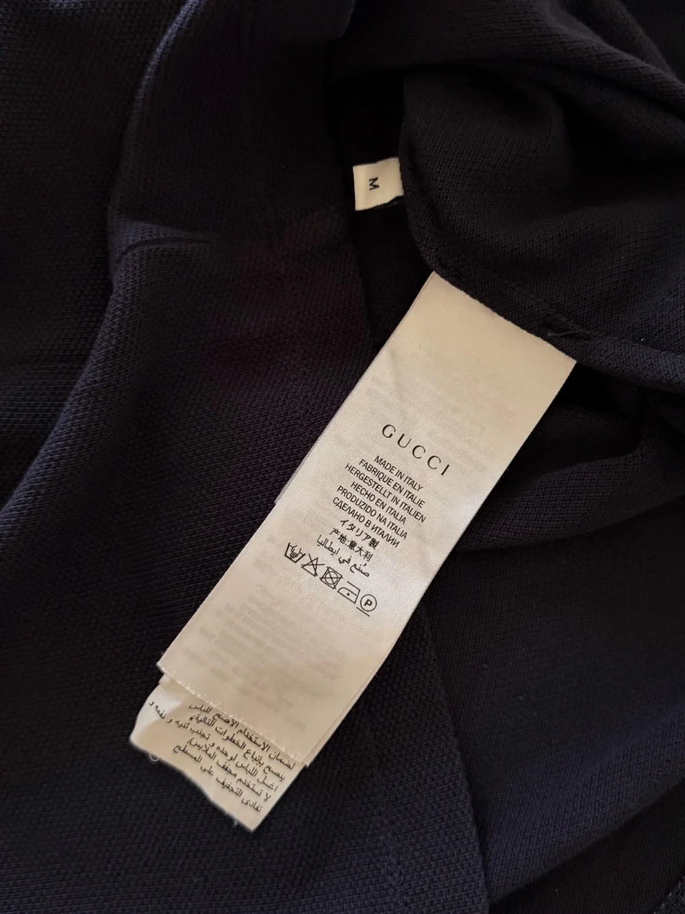 Gucci Black Polo with Green-Red Striped Collar and Embroidered Crests
